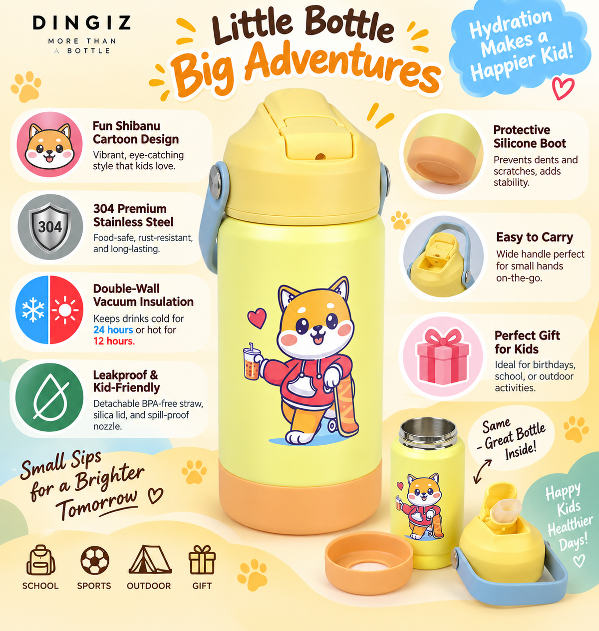 Dingiz Junior Flow 350 - 12 Oz Stainless Steel Bottle