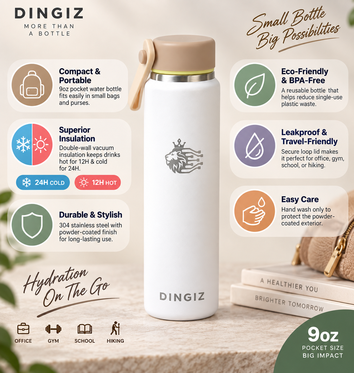 Dingiz Mini Flow 265 - 9 Oz Stainless Steel Bottle