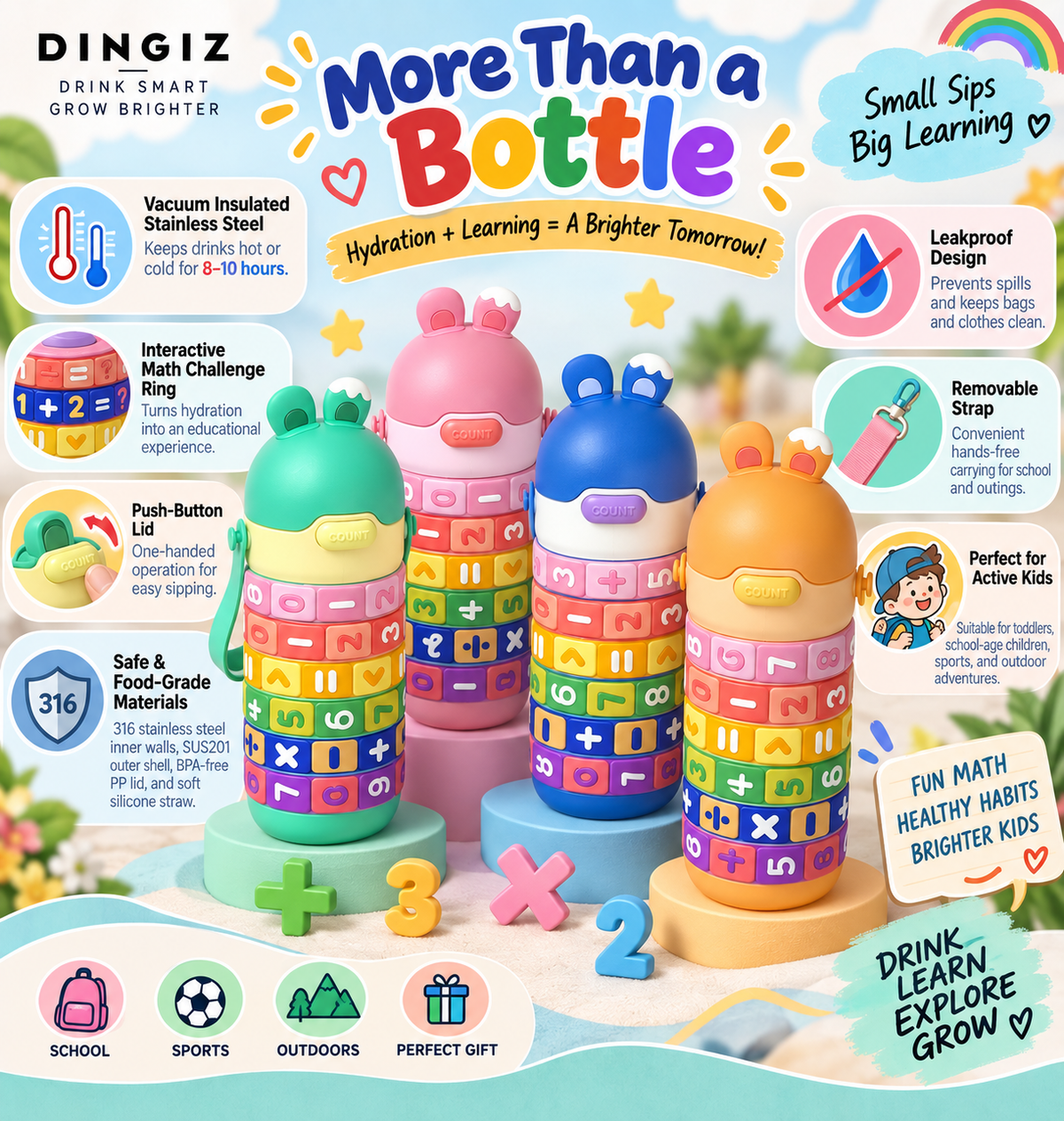Sippy Math 430 - Kids Stainless Steel Water Bottle